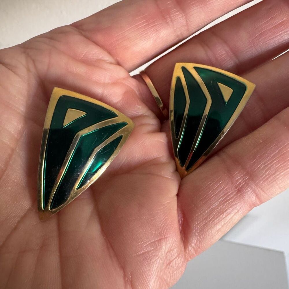 Vintage Enamel Design Triangular Earrings